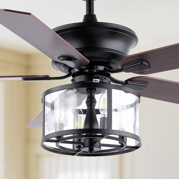 Braxton 52" Farmhouse Industrial Iron Drum Shade LED Ceiling Fan With Remote - JONATHAN Y